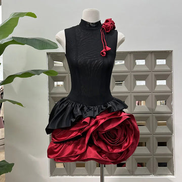 Xajzpa Fashion Women Short Dress Sleeveless Round Neck 3D Flowers Female Summer Evening Party Dresses New Tide